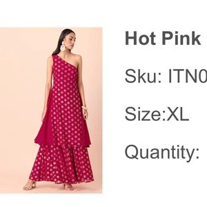 House of Indya hot pink foil one shoulder a-line kurta and palazzo pants